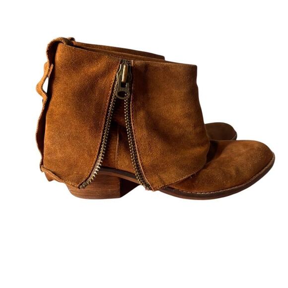 Brown Suede/Leather Ankle Boots Slouchy/Western Zipper and Button Details - Picture 1 of 7